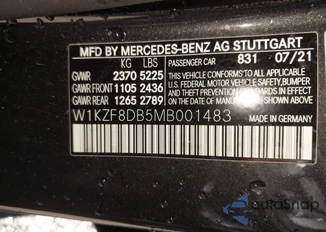 2021 Mercedes-Benz E 350 from USA, damaged, VIN W1KZF8DB5MB001483
